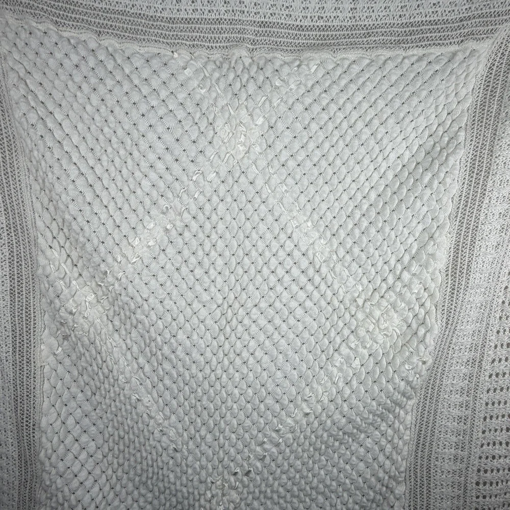 Handmade Vintage Knitted Soft baby Blanket White Ribbon Detail 38 X‎ 38